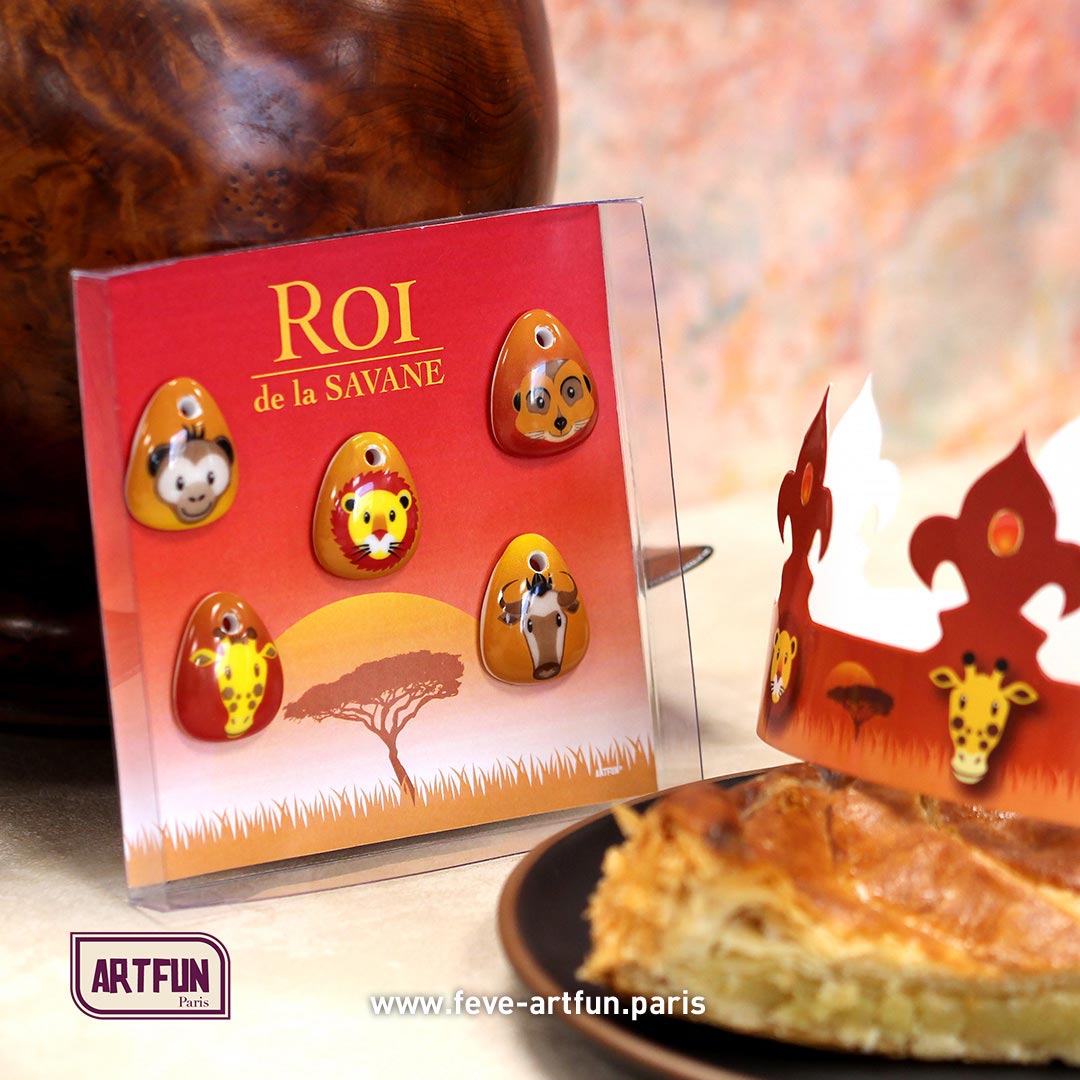 Coffret de FEVES Galette des Rois Porcelaine Roi de la Savane pour